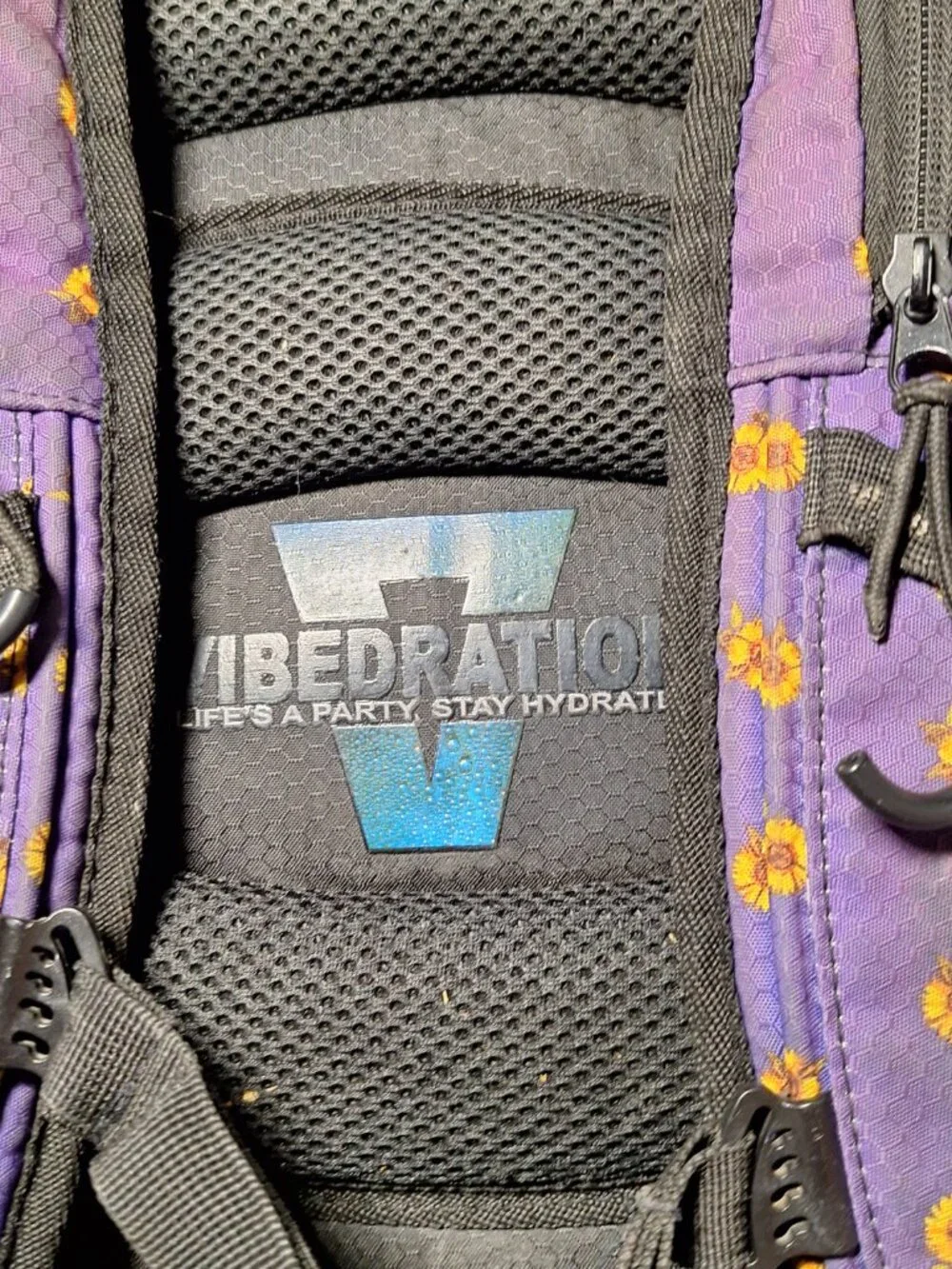 Vibedration Hydration Backpack w/o bladder, Purple with Sunflowers, Used